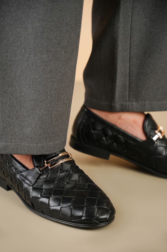 Leather Formal Black Shoes - Logo