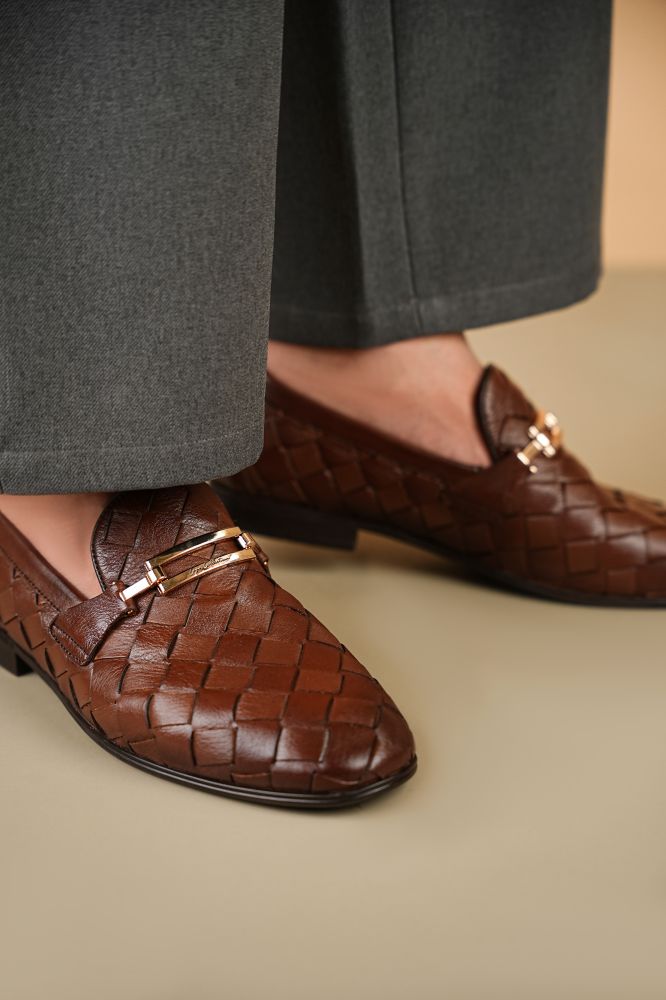 Leather Formal Brown Shoes - Logo