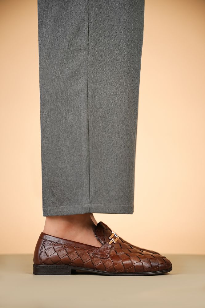 Leather Formal Brown Shoes - Logo