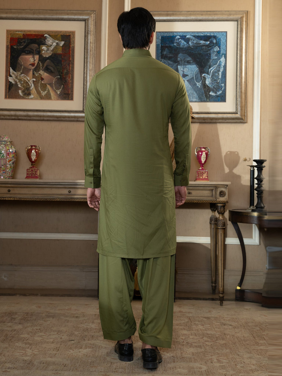 Blended Burberry Sedar Green Kurta Trouser - J. Junaid Jamshed