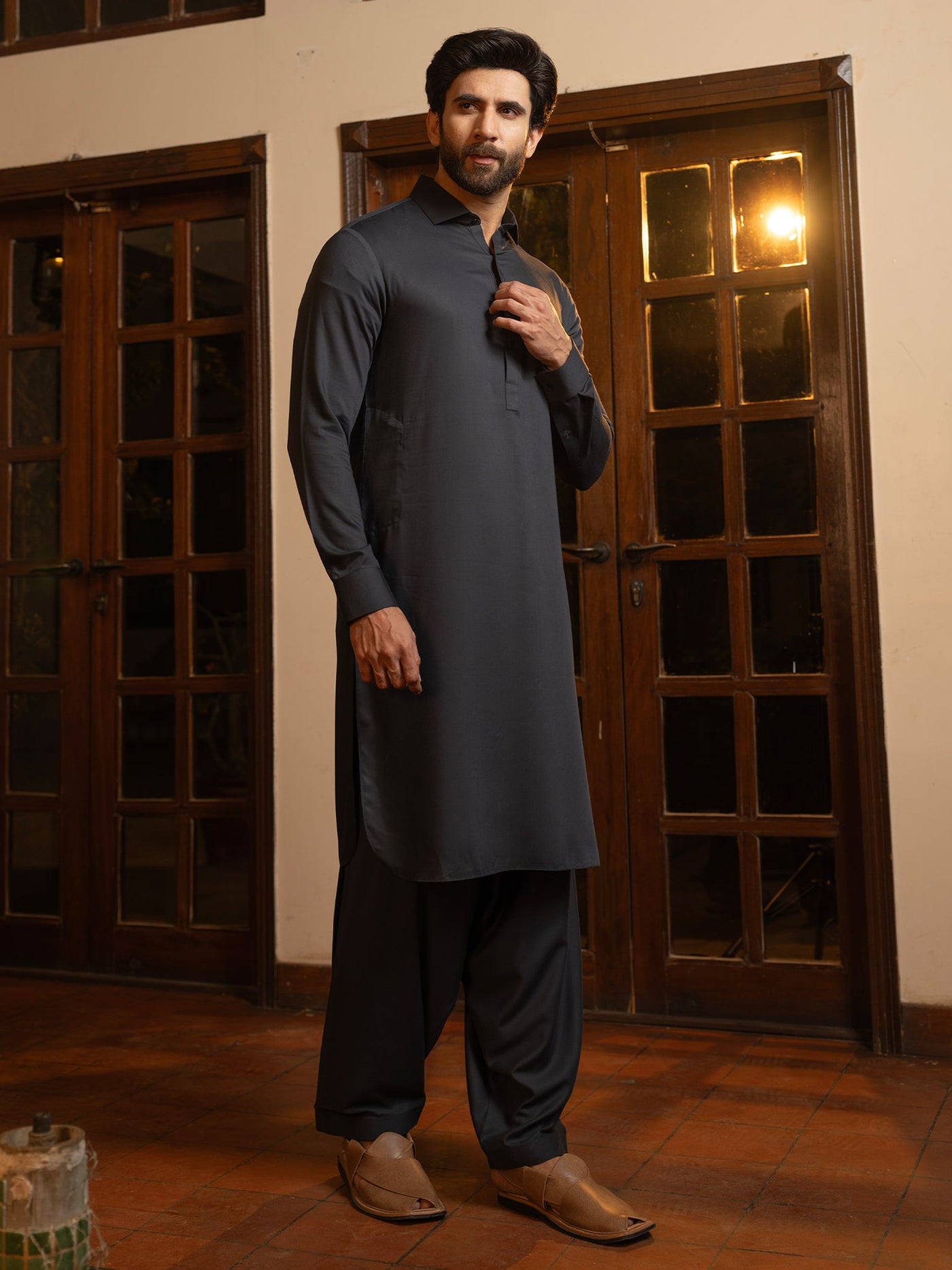 Blended Burberry Carbon Shalwar Kameez - J. Junaid Jamshed