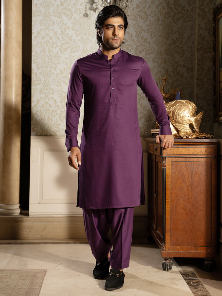 Blended Burberry Deep Purple Kurta Trouser - J. Junaid Jamshed