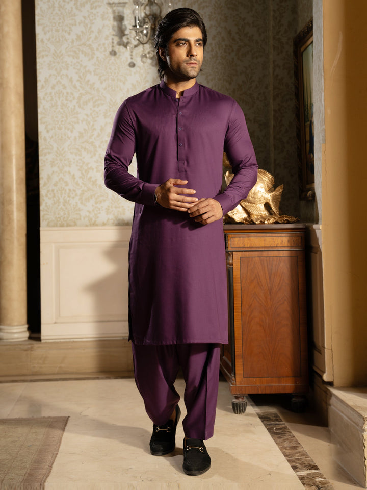 Blended Burberry Deep Purple Kurta Trouser - J. Junaid Jamshed