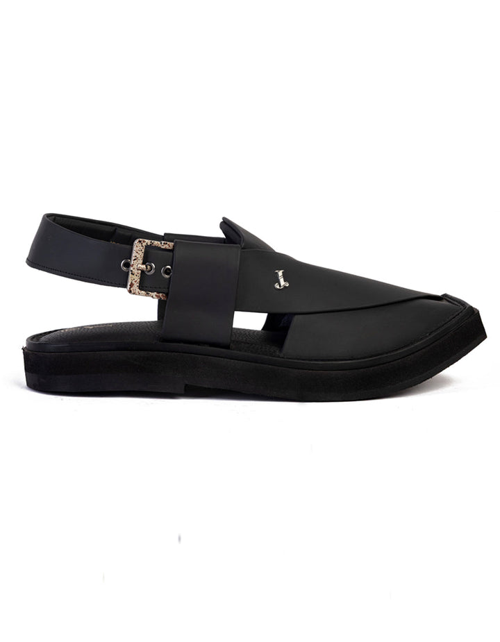 Plain Black Peshawari Chappal - J. Junaid Jamshed