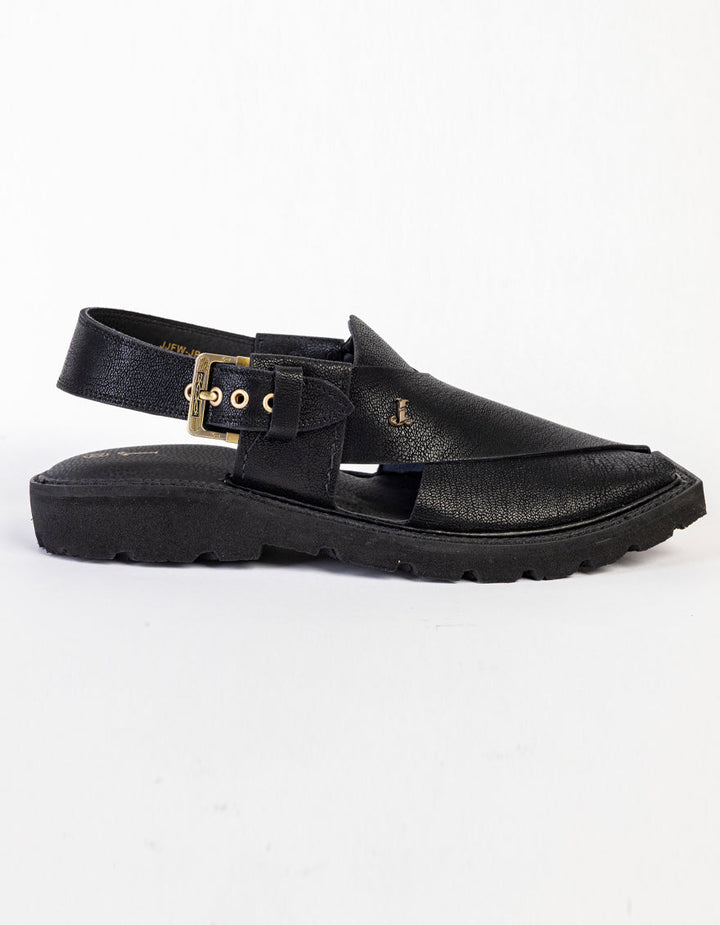 Plain Black Peshawari Chappal - J. Junaid Jamshed