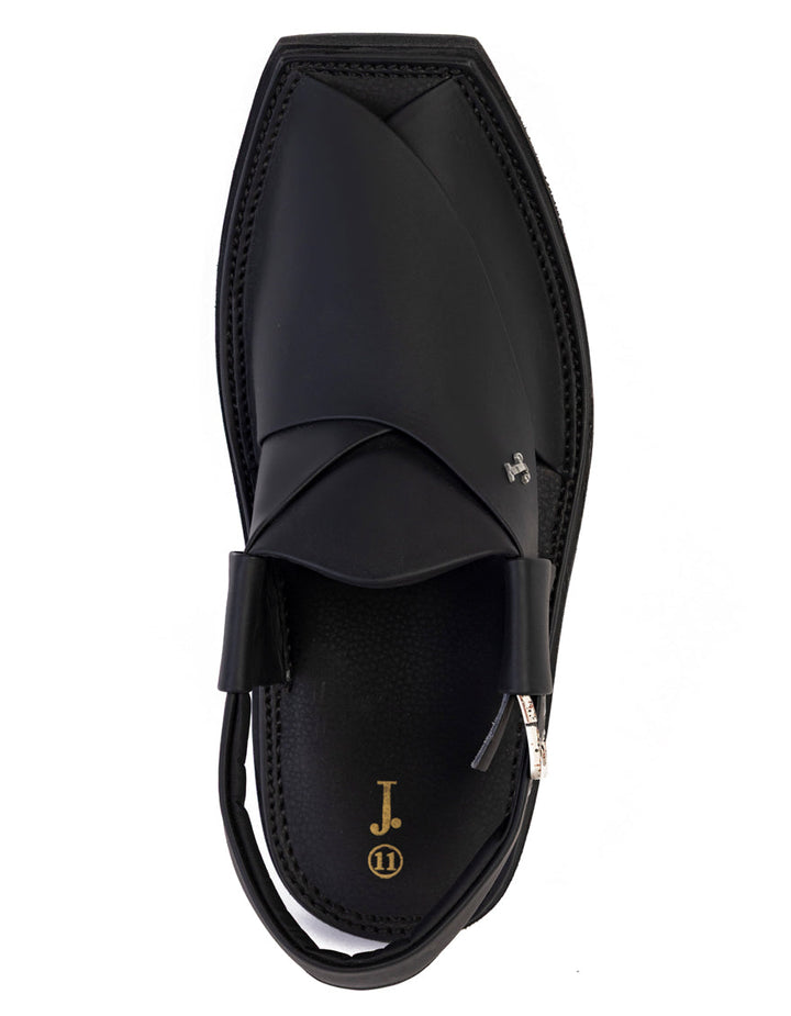 Plain Black Peshawari Chappal - J. Junaid Jamshed