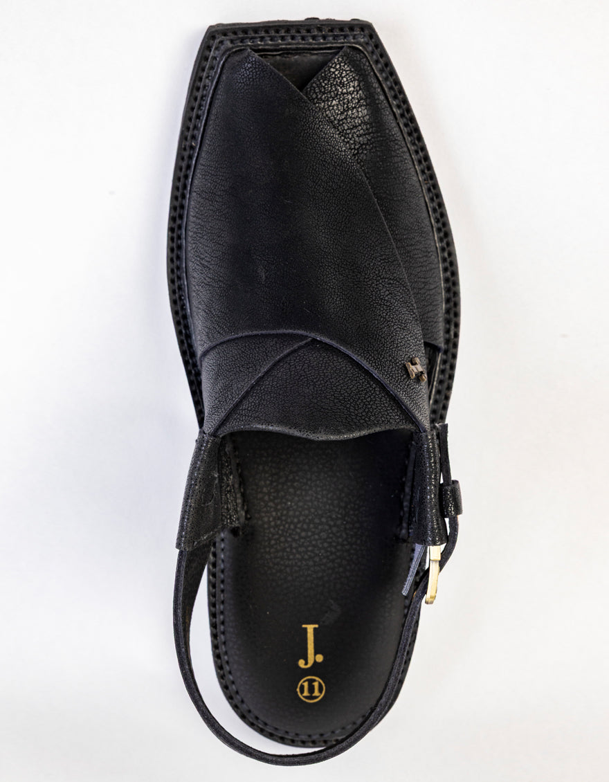 Plain Black Peshawari Chappal - J. Junaid Jamshed