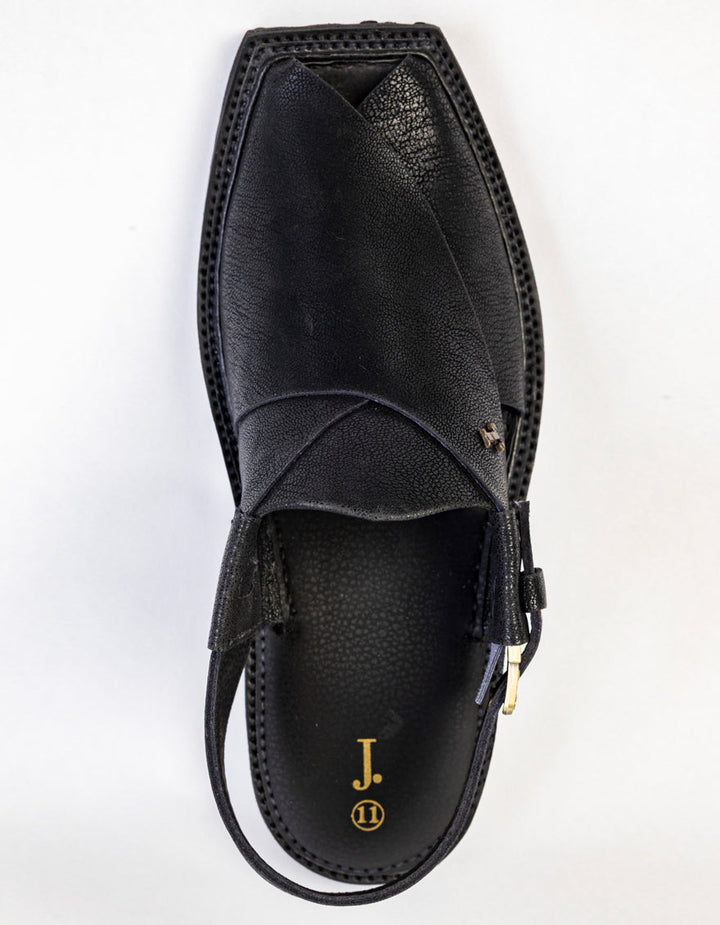Plain Black Peshawari Chappal - J. Junaid Jamshed