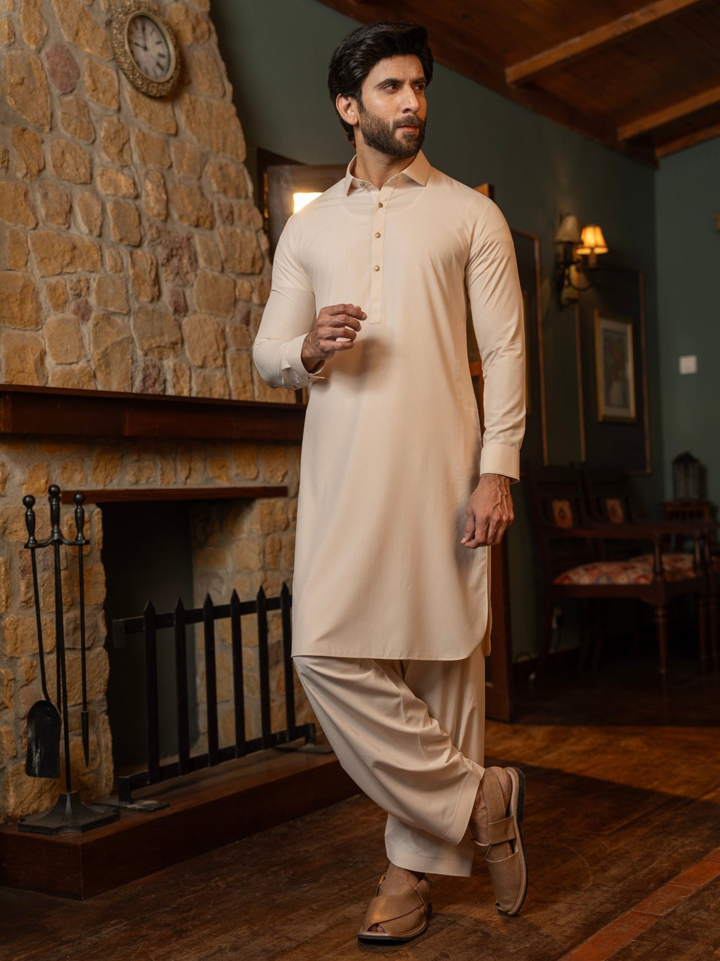 Blended Stripes White Sand Shalwar Kameez - J. Junaid Jamshed