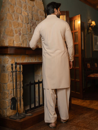 Blended Stripes White Sand Shalwar Kameez - J. Junaid Jamshed