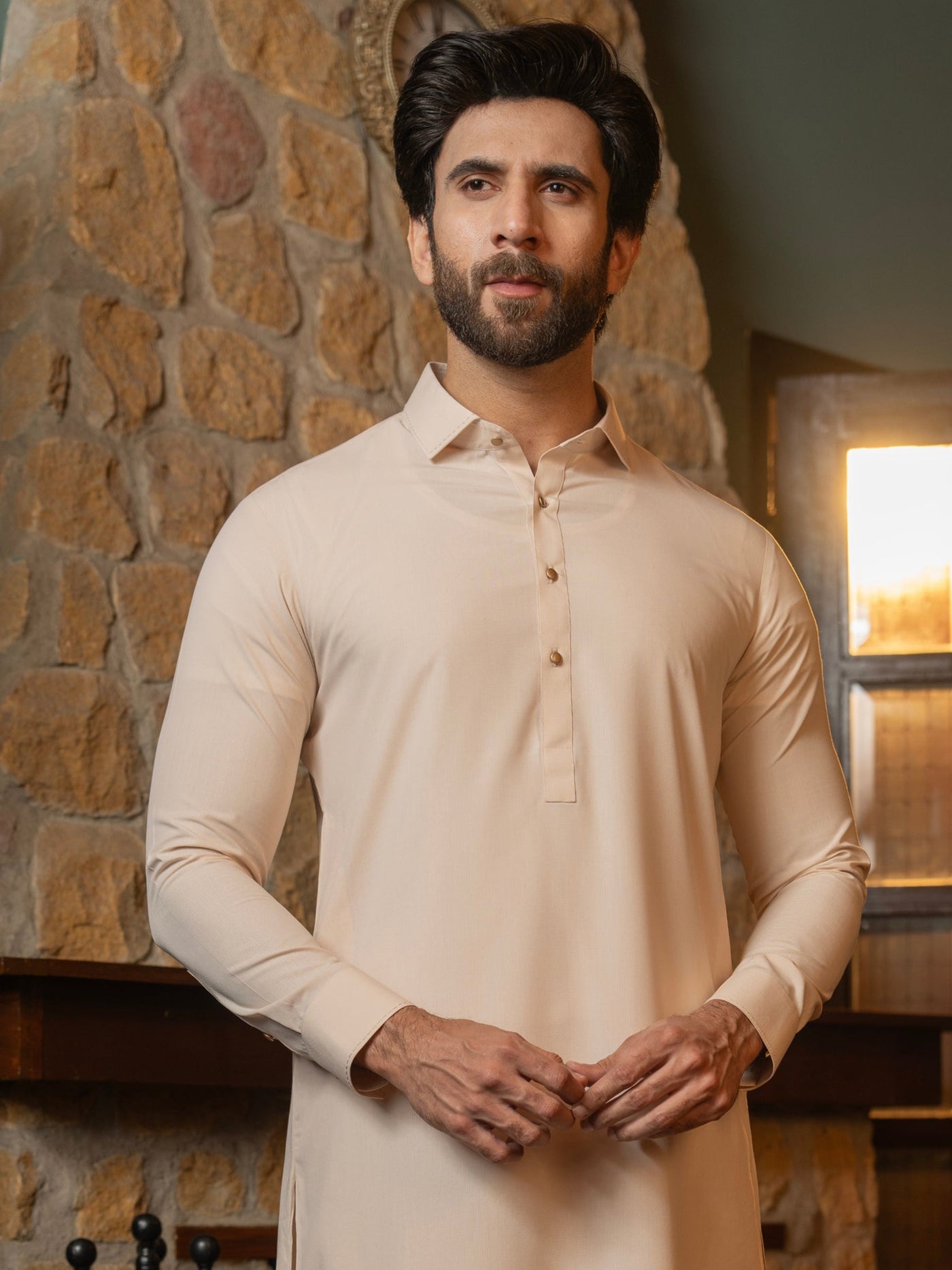 Blended Stripes White Sand Shalwar Kameez - J. Junaid Jamshed