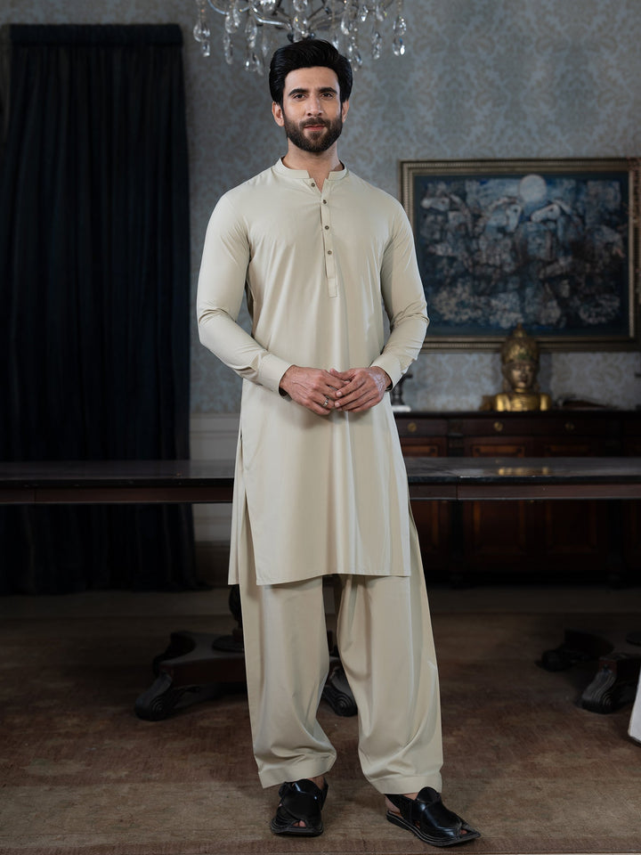 Blended Stripes Moss Grey Kurta Trouser - J. Junaid Jamshed