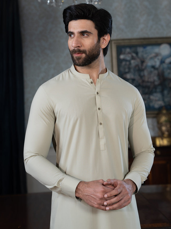 Blended Stripes Moss Grey Kurta Trouser - J. Junaid Jamshed