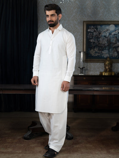 Textured Cotton White Shalwar Kameez - J. Junaid Jamshed