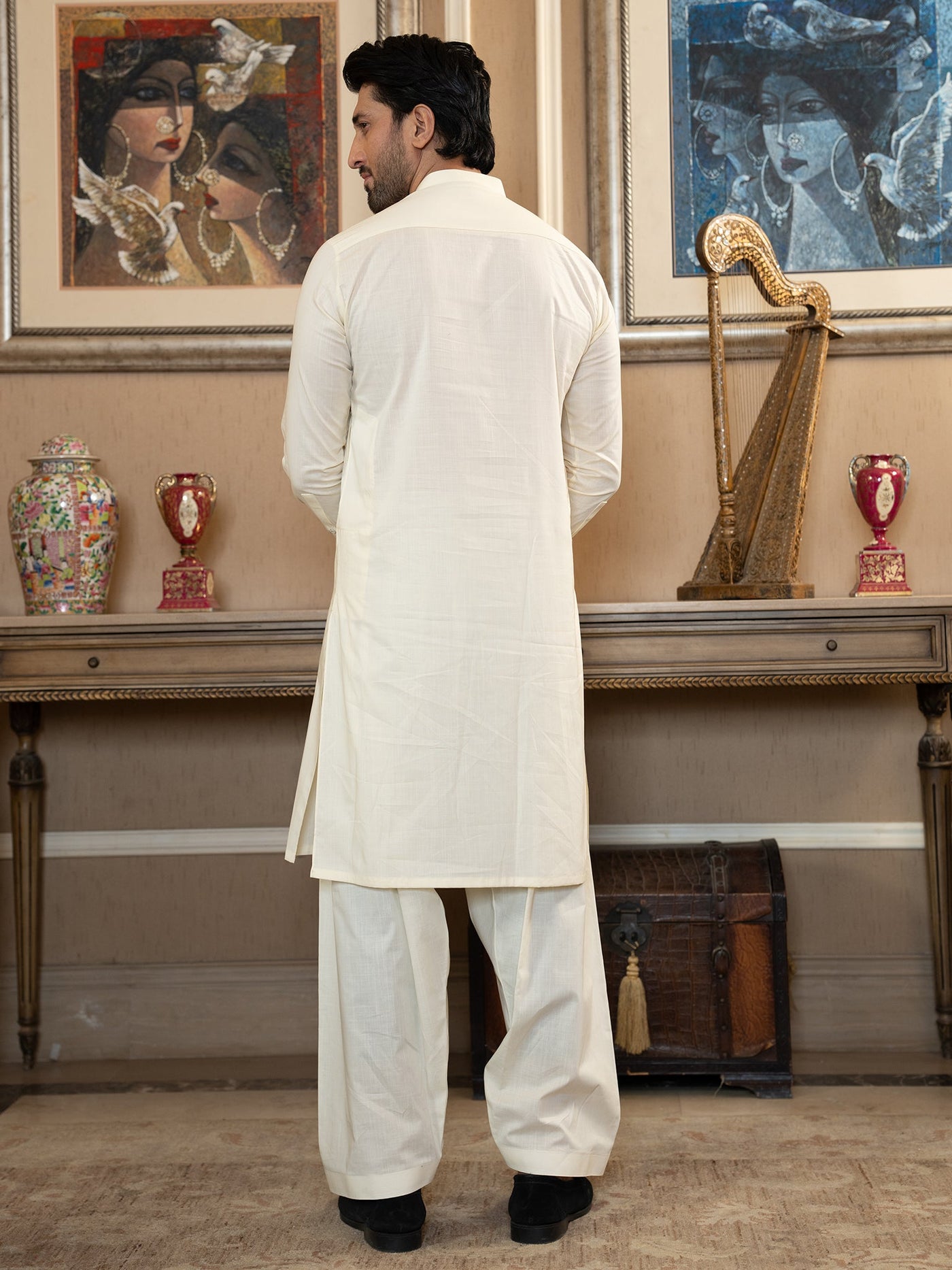 Textured Cotton Cream Shalwar Kameez - J. Junaid Jamshed