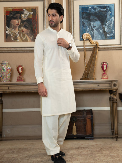 Textured Cotton Cream Shalwar Kameez - J. Junaid Jamshed