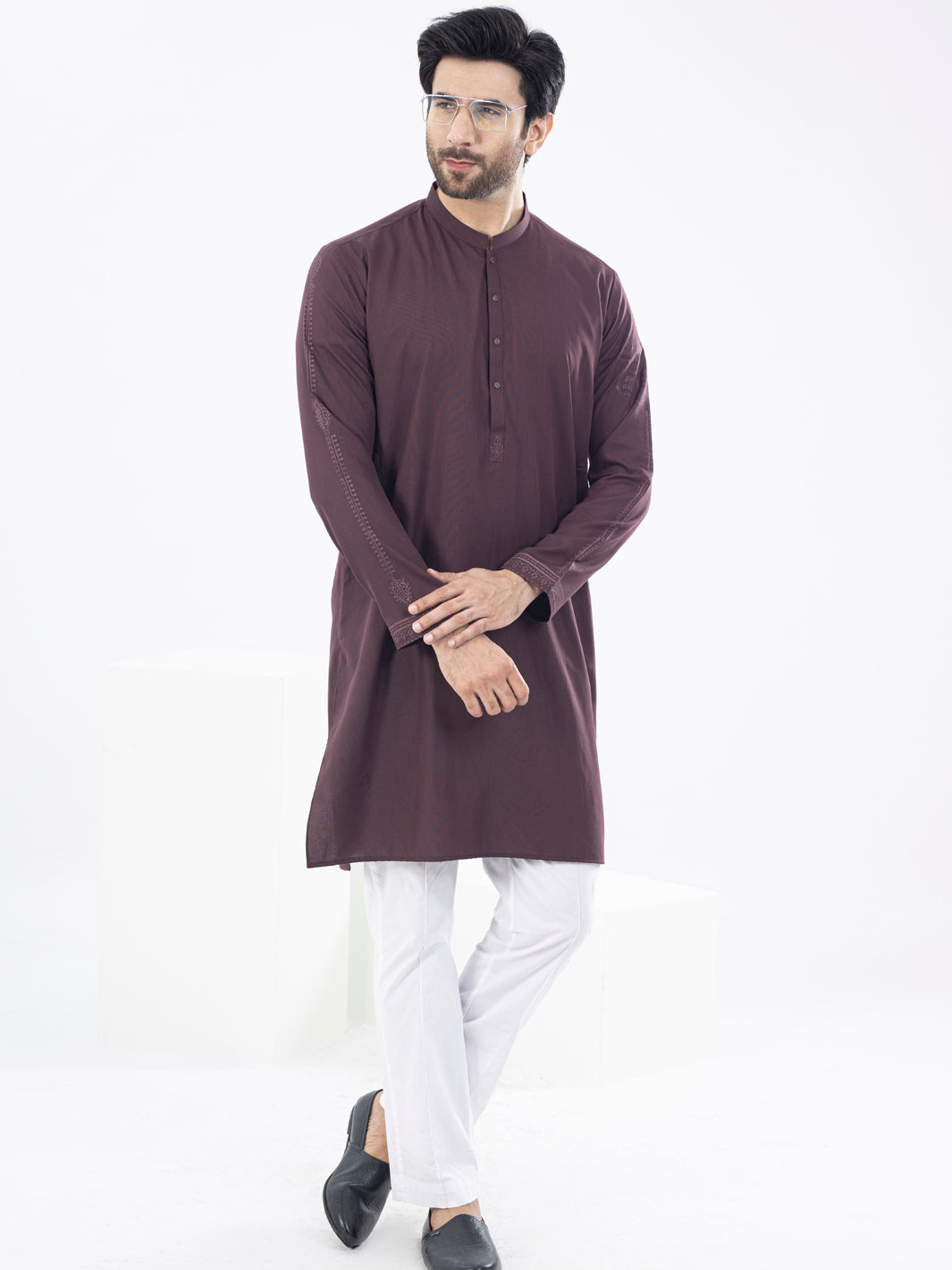 Polyester Viscose Maroon Kurta - Almirah