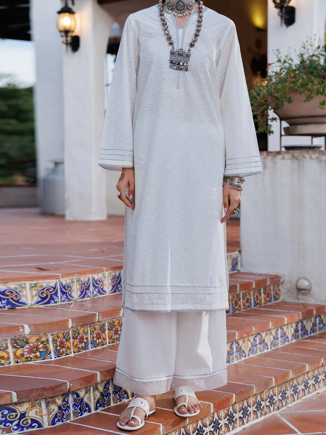 Lawn White Kurti - J. Junaid Jamshed