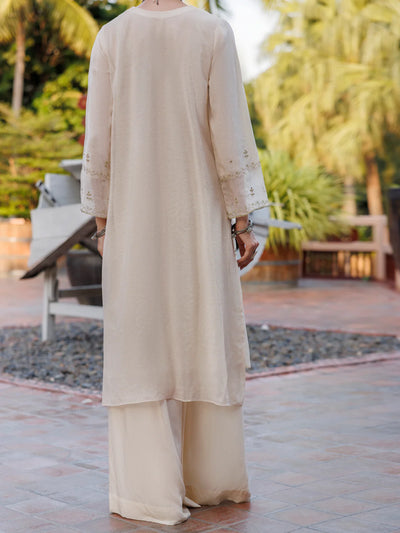 Khaddi Net Off White Kurti - J. Junaid Jamshed