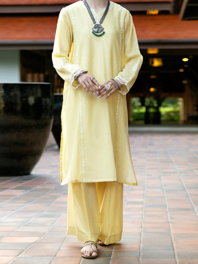 Khaddi Net Yellow Kurti - J. Junaid Jamshed