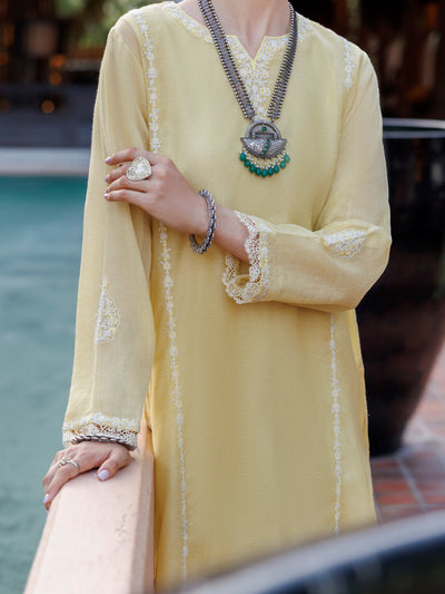 Khaddi Net Yellow Kurti - J. Junaid Jamshed