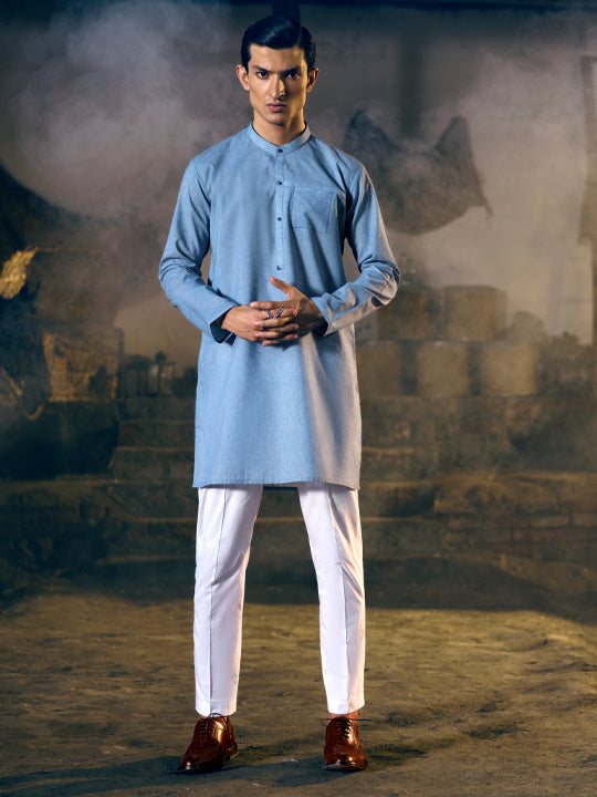 Polyester Viscose Blue Kurta - Almirah