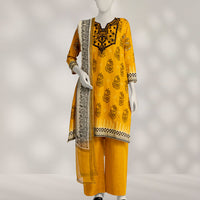Cambric Mustard Stitched Suit - J. Junaid Jamshed