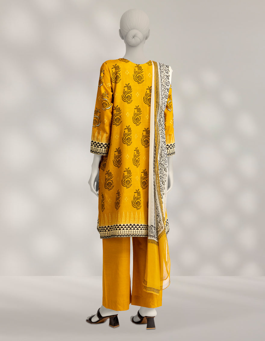 Cambric Mustard Stitched Suit - J. Junaid Jamshed