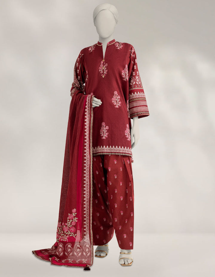Cambric Maroon Stitched Suit - J. Junaid Jamshed