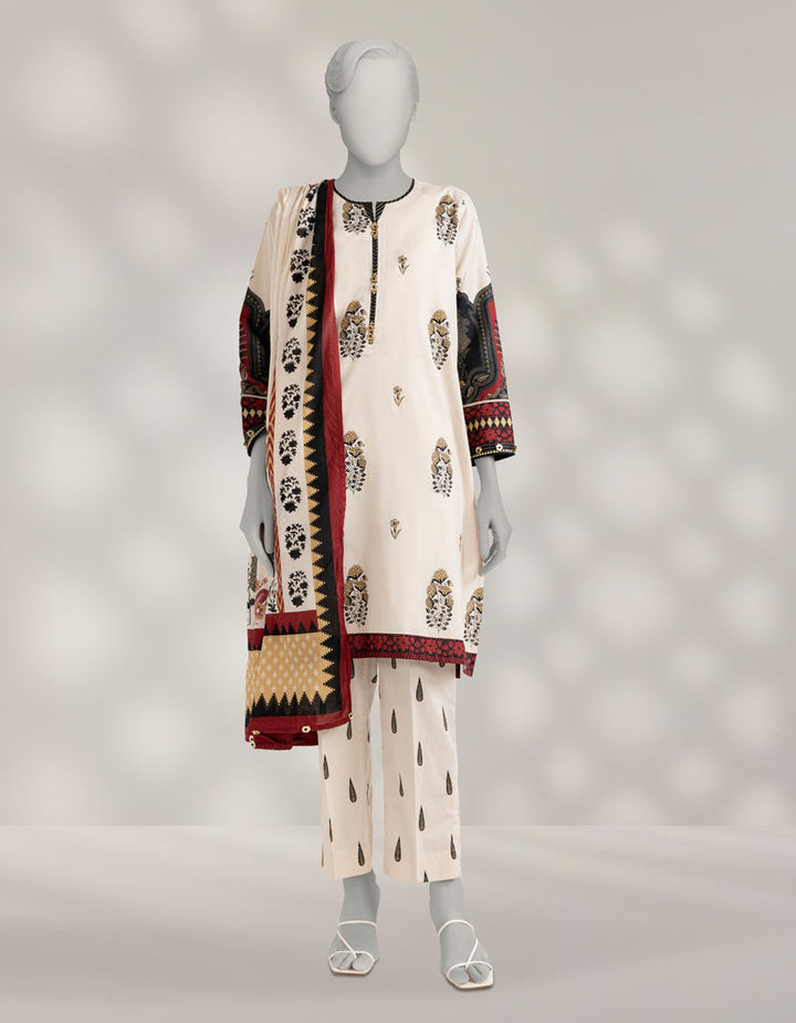 Cambric Cream Stitched Suit - J. Junaid Jamshed