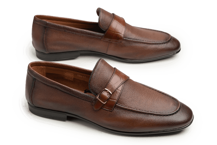 Leather Formal Brown Shoes - Logo