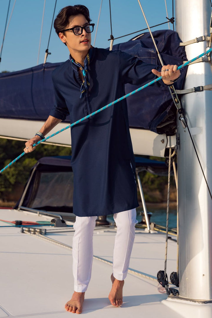 Polyester Viscose Dark Blue Kurta - Almirah