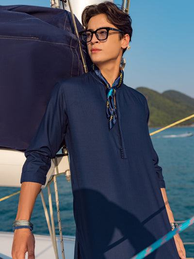 Polyester Viscose Dark Blue Kurta - Almirah