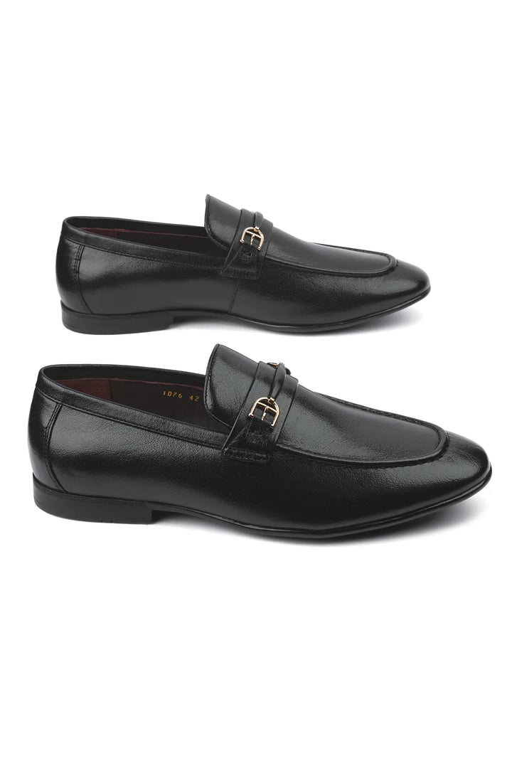 Leather Formal Black Shoes - Logo