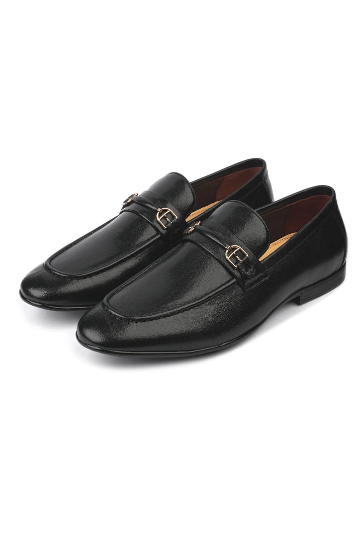 Leather Formal Black Shoes - Logo