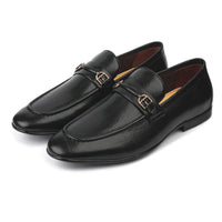 Leather Formal Black Shoes - Logo
