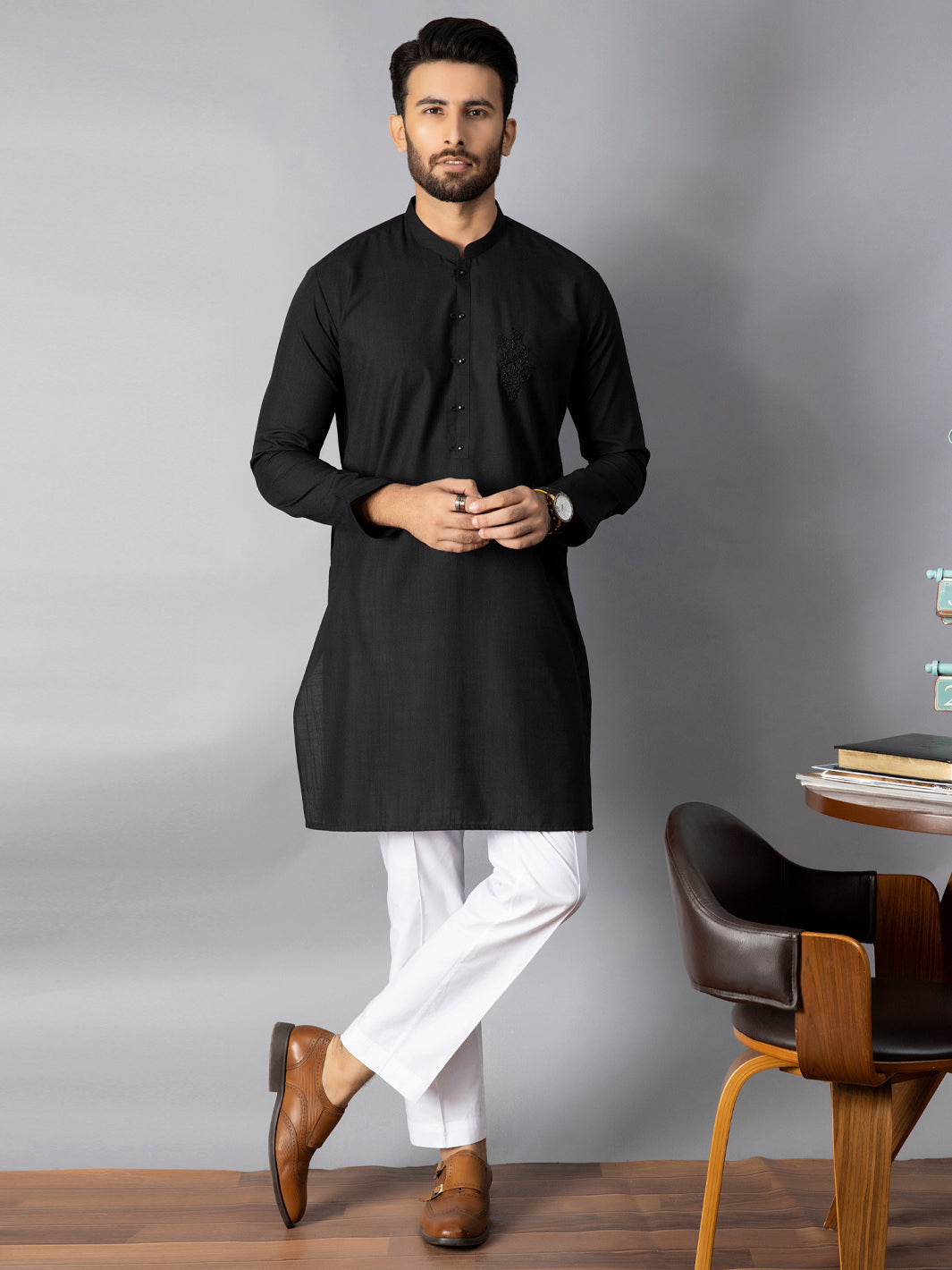 Polyester Viscose Black Kurta - Almirah