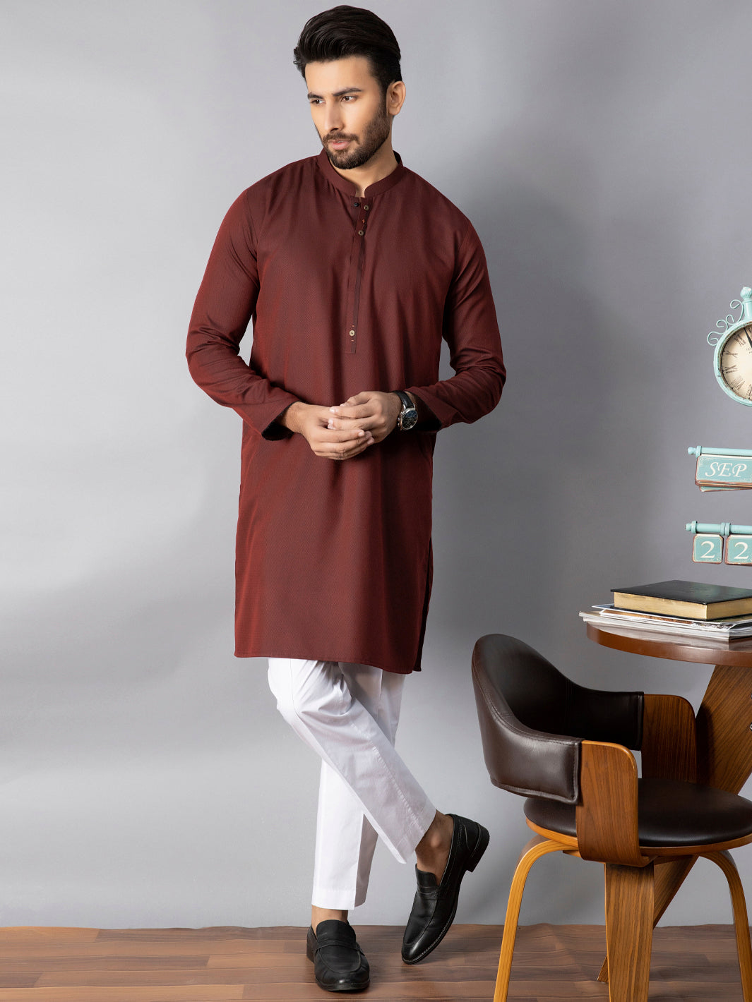 Polyester Viscose Maroon Kurta - Almirah