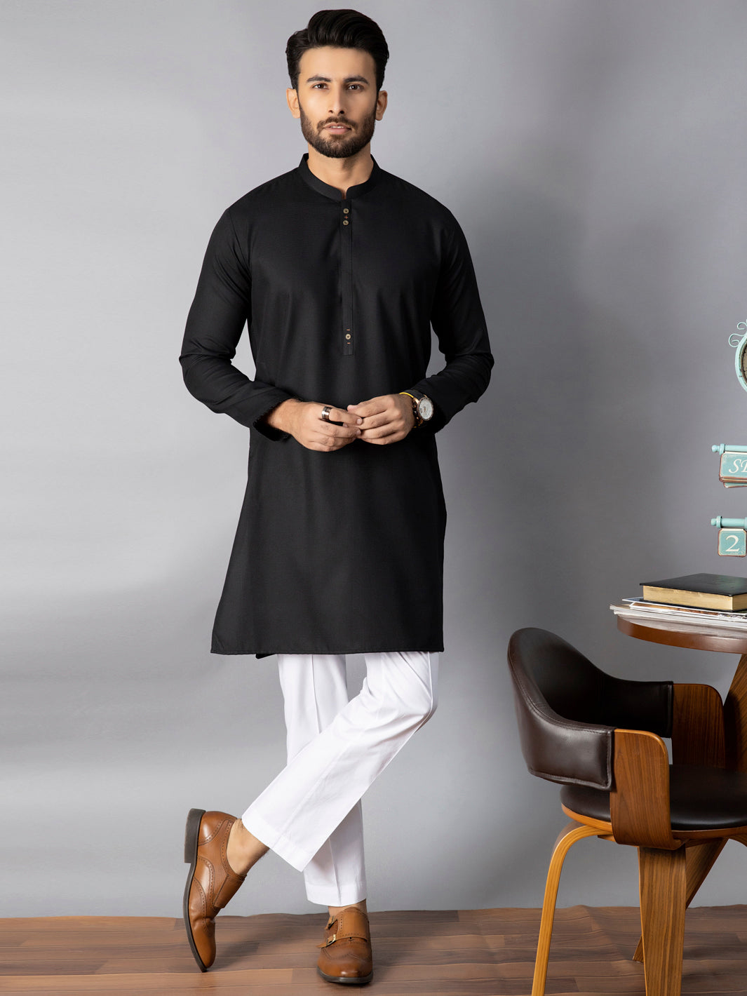 Polyester Viscose Black Kurta - Almirah