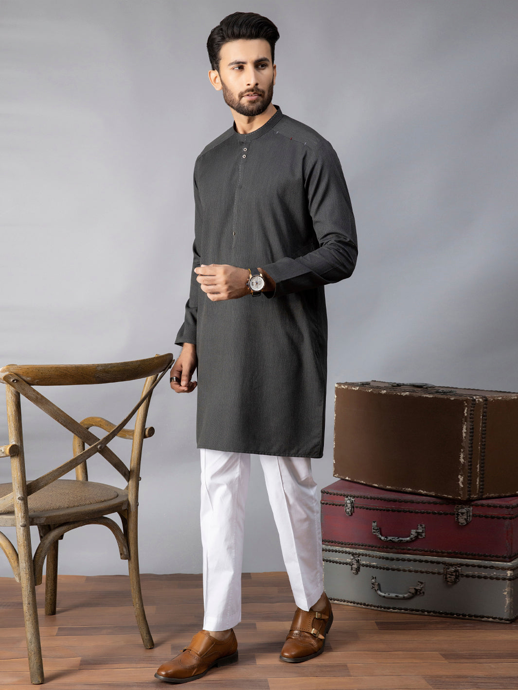 Polyester Viscose Grey Kurta - Almirah