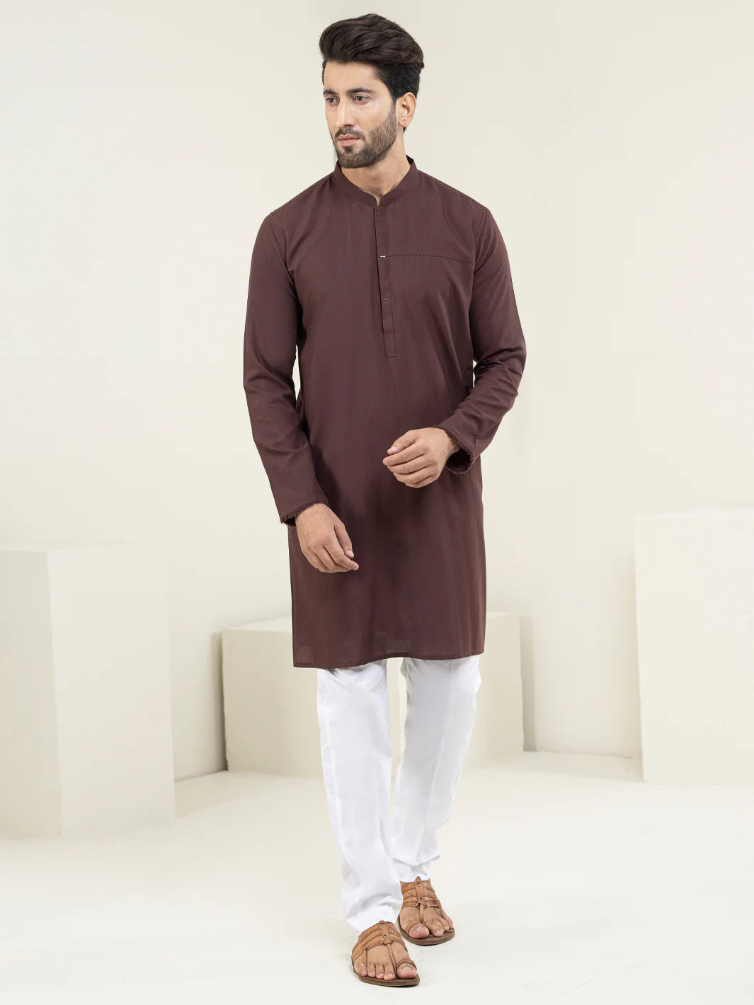 Blended Maroon Kurta - Almirah