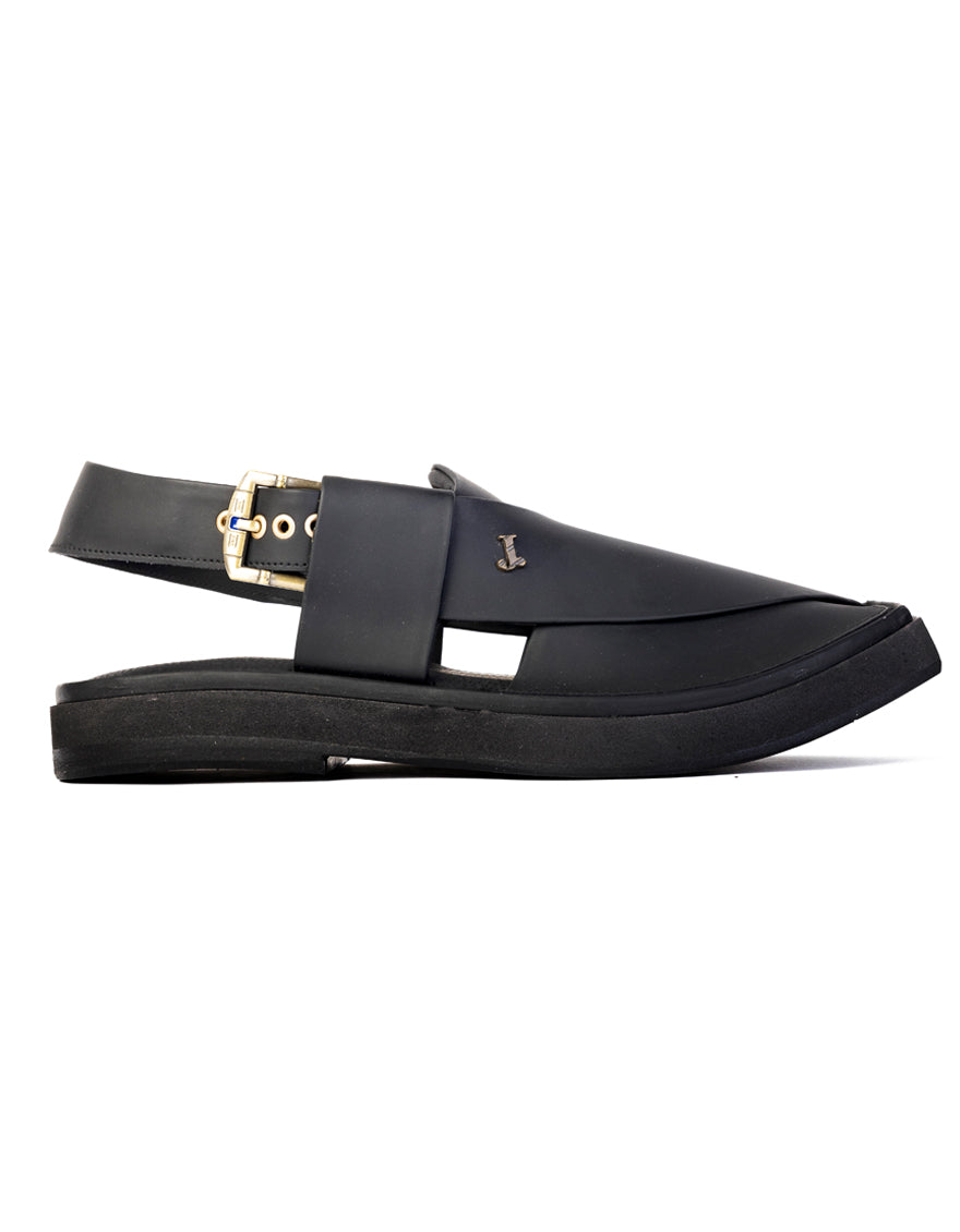 Matt Black Peshawari Chappal - J. Junaid Jamshed