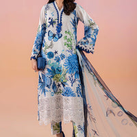 Printed Lawn Blue & White Stitched Suit - Maria B M Prints