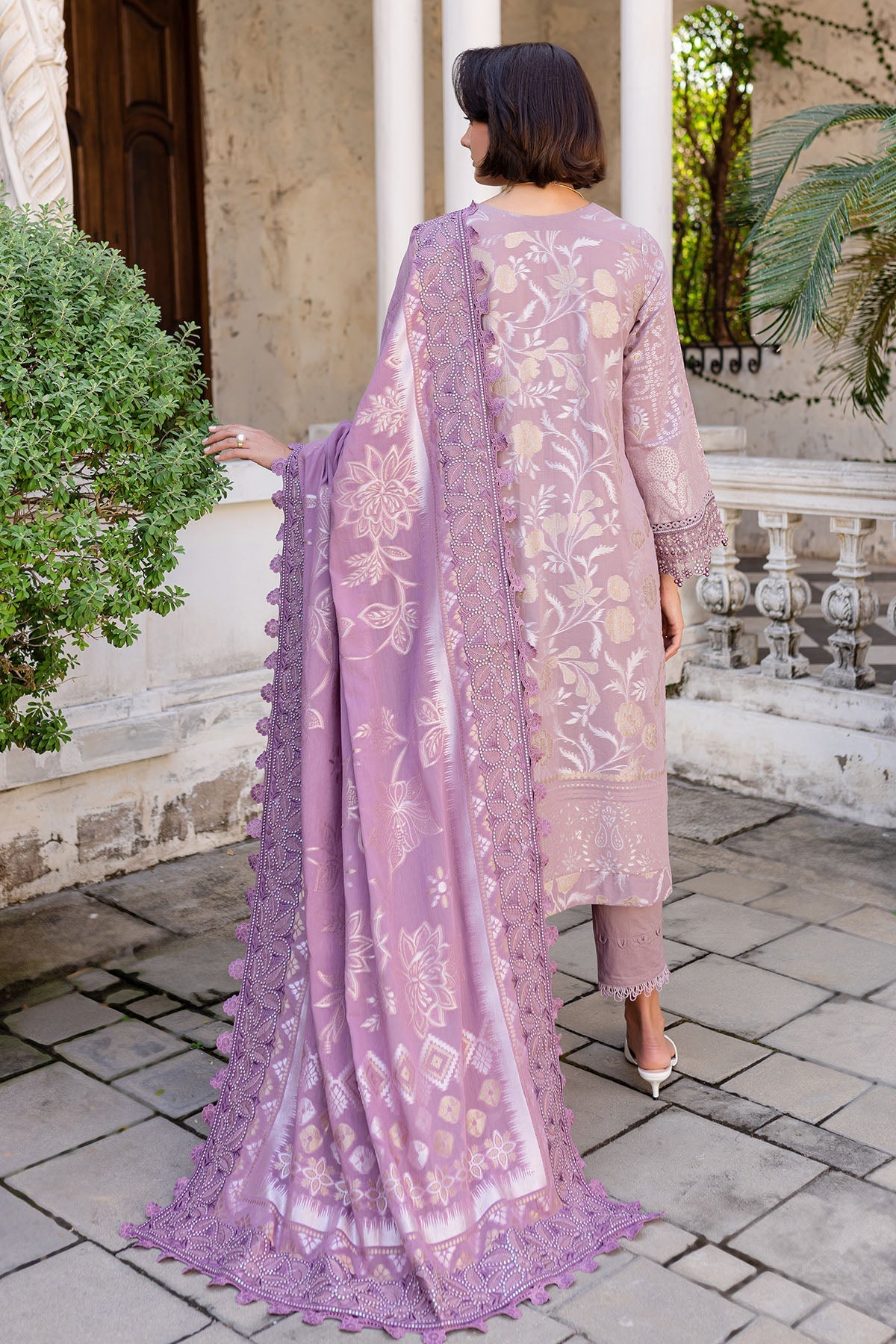 Embroidered Lawn Jacquard Purple Stitched Suit - Nureh