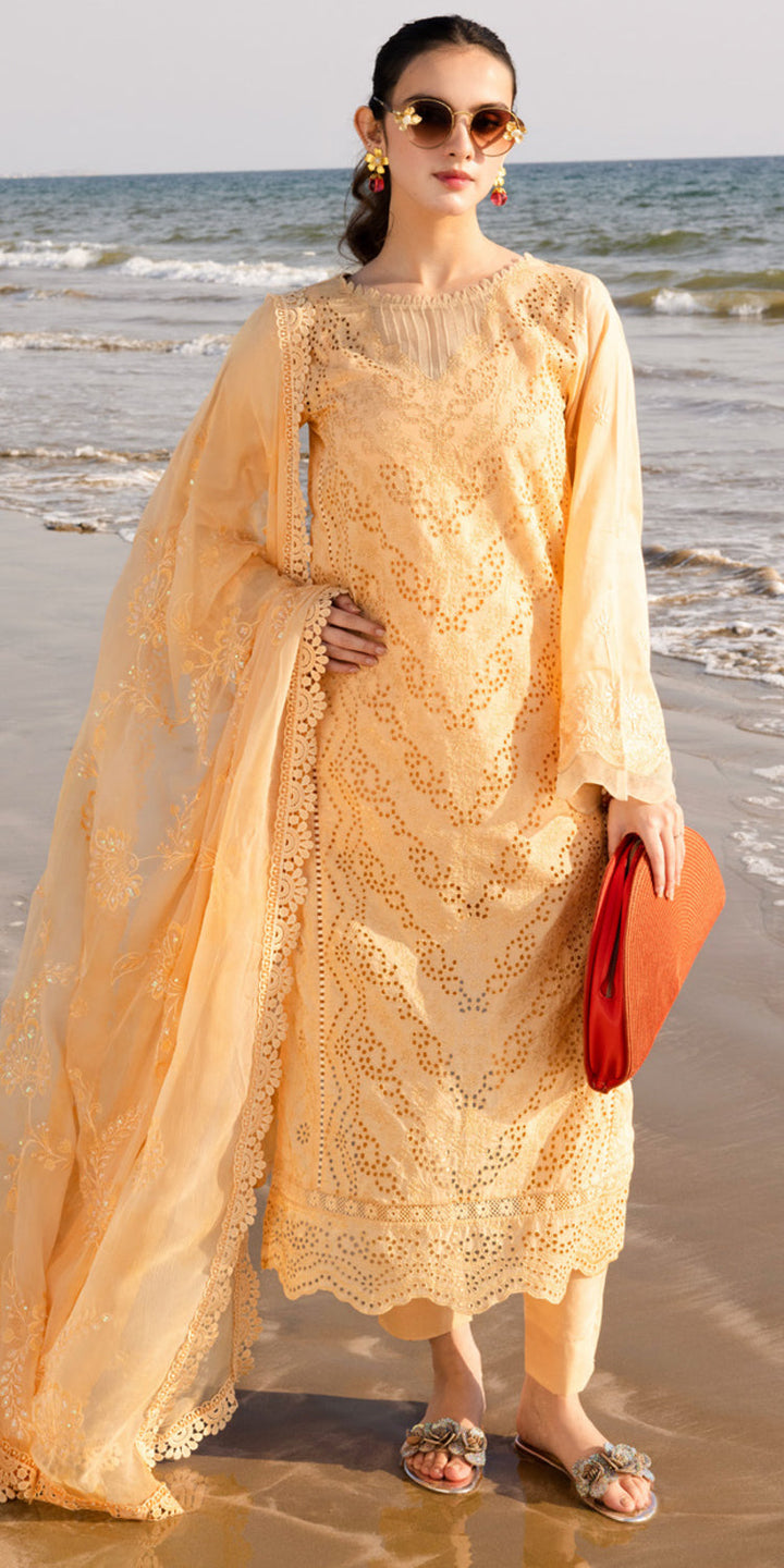 Chikankari Lawn Beige Stitched Suit - Nureh