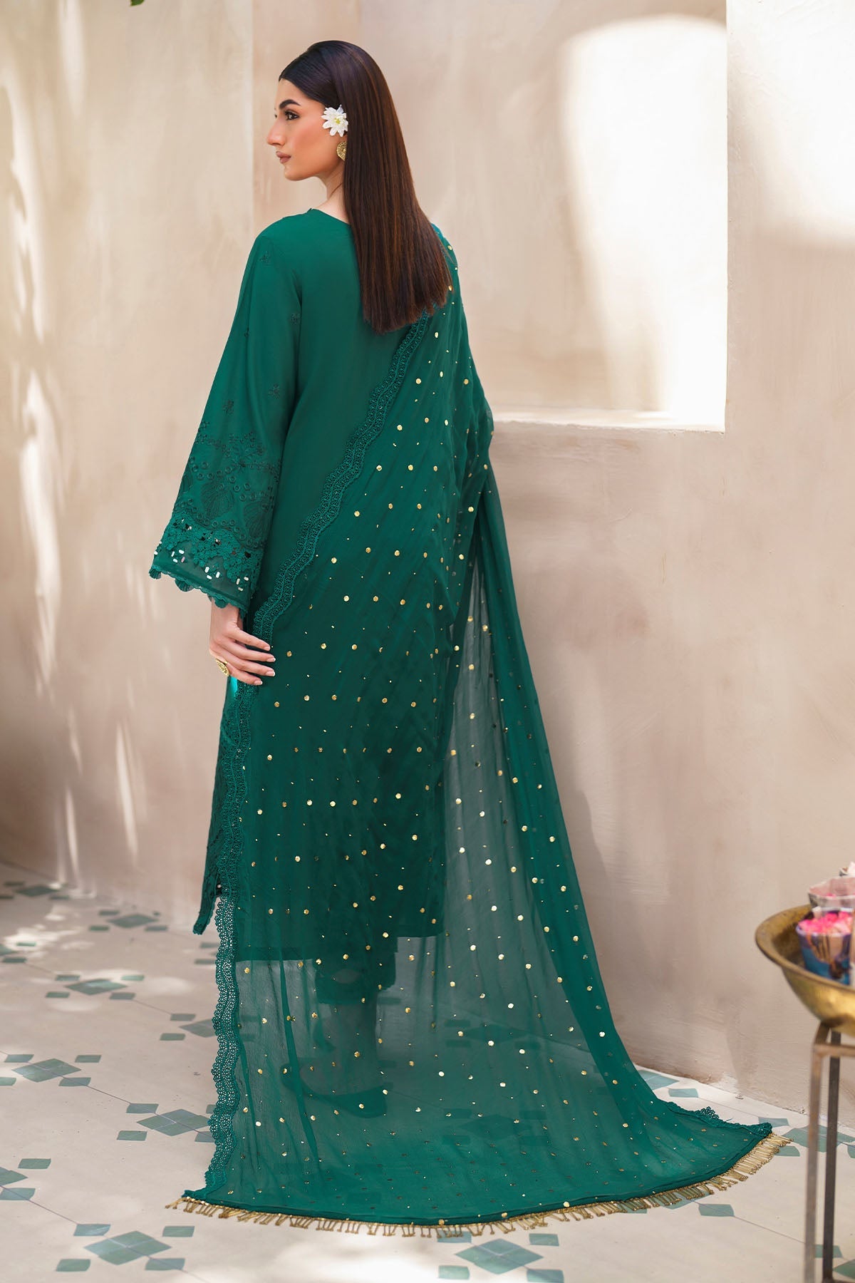 Lawn Green Stitched Suit - Nureh