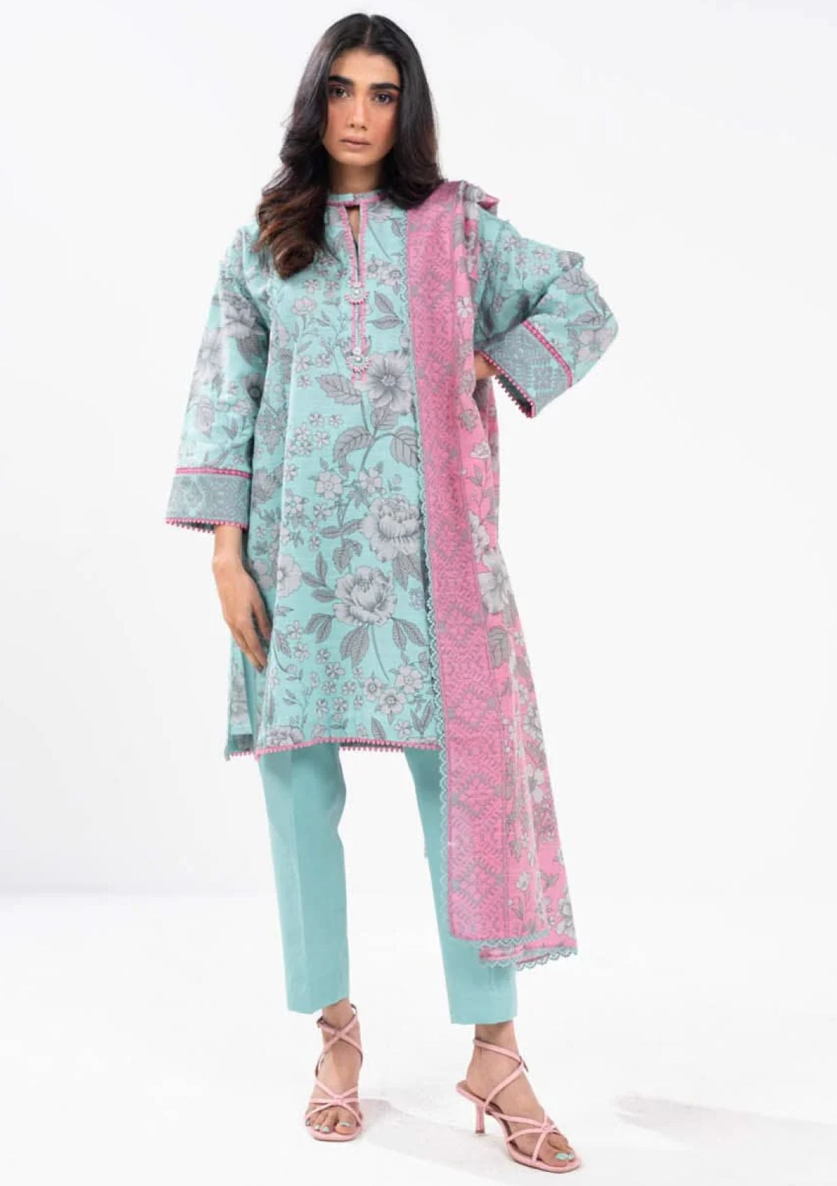 Printed Khaddar Light Blue Unstitched Suit - Alkaram