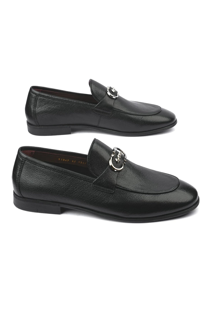 Leather Formal Black Shoes - Logo