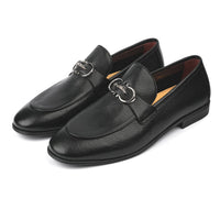 Leather Formal Black Shoes - Logo