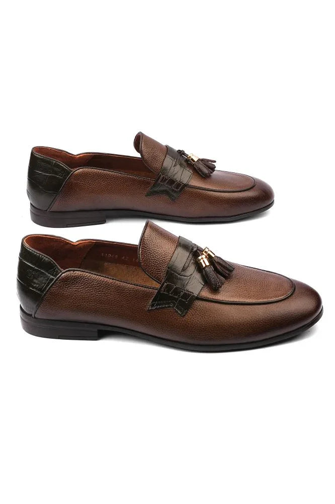 Leather Formal Brown Shoes - Logo